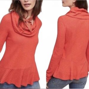 Anthropologie Maeve Peplum Cowl Neck Ribbed Sweater
